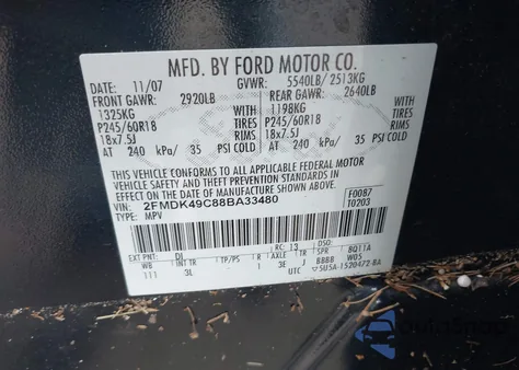 2008 Ford Edge Limited z USA, uszkodzony, nr VIN 2FMDK49C88BA33480